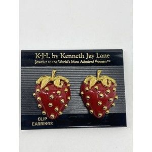 Kenneth Jay Lane Red and Gold Strawberry Earrings